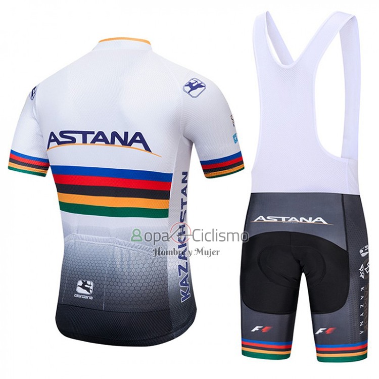 Uci Mondo Campione Ropa Ciclismo Culotte Corto 2018 Hombre Mangas Cortas AStana Blanco